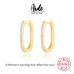 925 Silver Paper Clip Stud Earrings Oval Style Pierced Earrings for Women