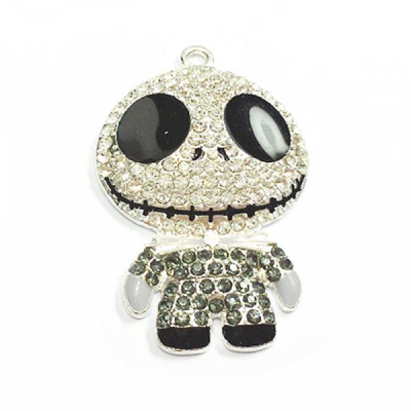 10pcs Silvery/Black Plated Skeleton Ghost Rhinestone Pendants Shipment