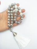 10mm Silver Plated Prayer Beads with Red Tassel for Wedding