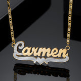 Two Tone Heart Nameplate Personalized Stainless Steel Necklace