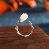 925 Silver Hetian Jade Magnolia High-End Female Ring