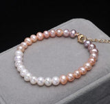 Freshwater Pearl Bracelet Strong Light Nearly Round Beads Adjustable