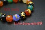 5pcs Chinese Dragon Colorful Stone 10mm Bead Bracelets Lucky Jewelry
