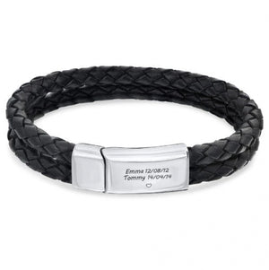 PolishedPlus Engraved Steel Leather Bracelet for Dad