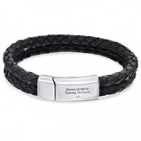 PolishedPlus Engraved Steel Leather Bracelet for Dad
