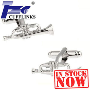 Silver Trumpet Cufflink Cuff Link 2 Pairs
