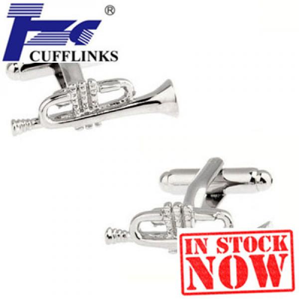 Silver Trumpet Cufflink Cuff Link 2 Pairs