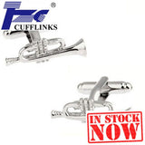 Silver Trumpet Cufflink Cuff Link 2 Pairs