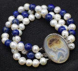 Lapis Freshwater Pearl Bracelet 8mm 7.5in