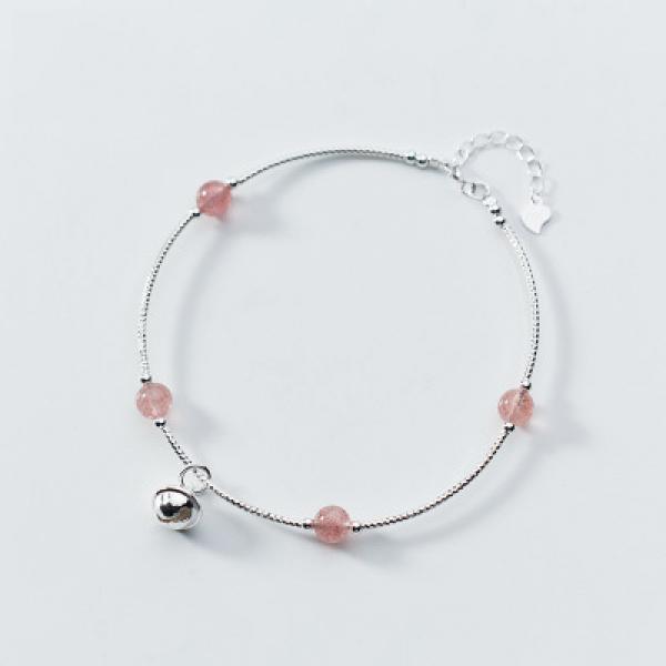 925 Silver Strawberry Crystal Beads Bell Cat Star Bracelet