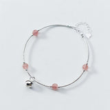 925 Silver Strawberry Crystal Beads Bell Cat Star Bracelet