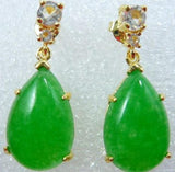 Natural Green Jade Water Drop Dangle Earrings