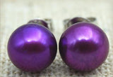 AA Purple Pearl Earrings 8mm S925 Sterling Silver Stud Wedding Jewelry