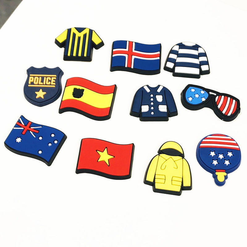 100PCS Mix National Flag PVC Craft Flat Back DIY Boys Girls Shoes Charms