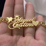 Personalized Double Name Bracelet with Crown Heart Nameplate