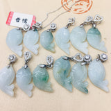 Burmese Ajadeite Fish Pendant w/ 925 Silver Necklace