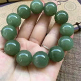 Natural Hetian Jade Dark Green Bead Bracelet Men's and Women's Jewelry