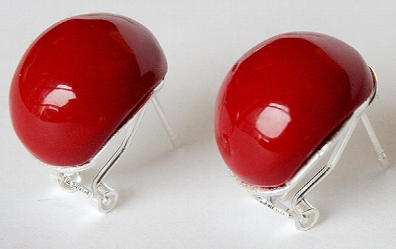 925 Silver Red Coral Beads Stud Earrings Lady's Jewelry