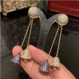 Purple Bell Earrings Front-Rear Dual-Use S925 Silver Tassel Earrings