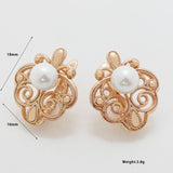 Flower Shaped Simulated Pearl 585 Rose Drop Earrings