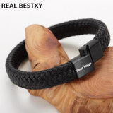 Men's Punk Braided Leather Bracelet with Magnetic Buckle