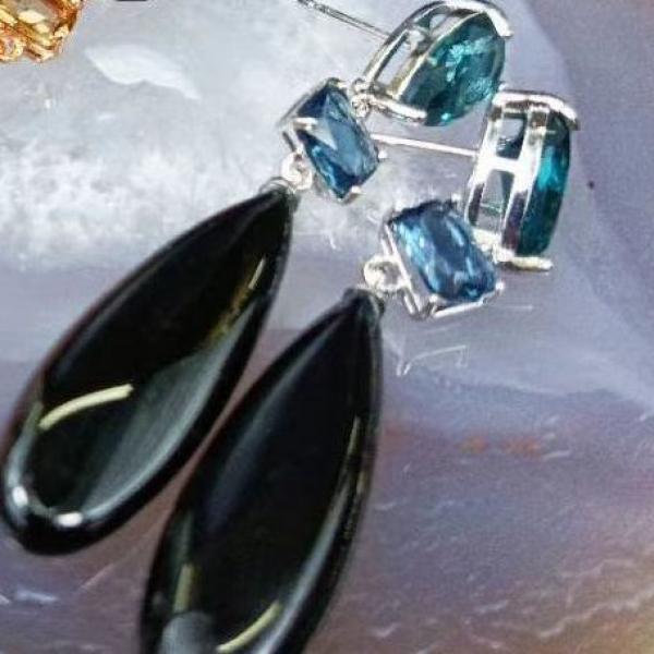 Moon Stone Red Turquoise Crystal Tear Drop Earrings 925 Silver Women Jewelry