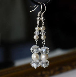 Crystal Round Freshwater Pearl S925 Silver Dangle Earrings