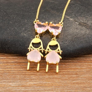 Nidin Hot Plated Pendant Necklace CZ Friendship Link Chain