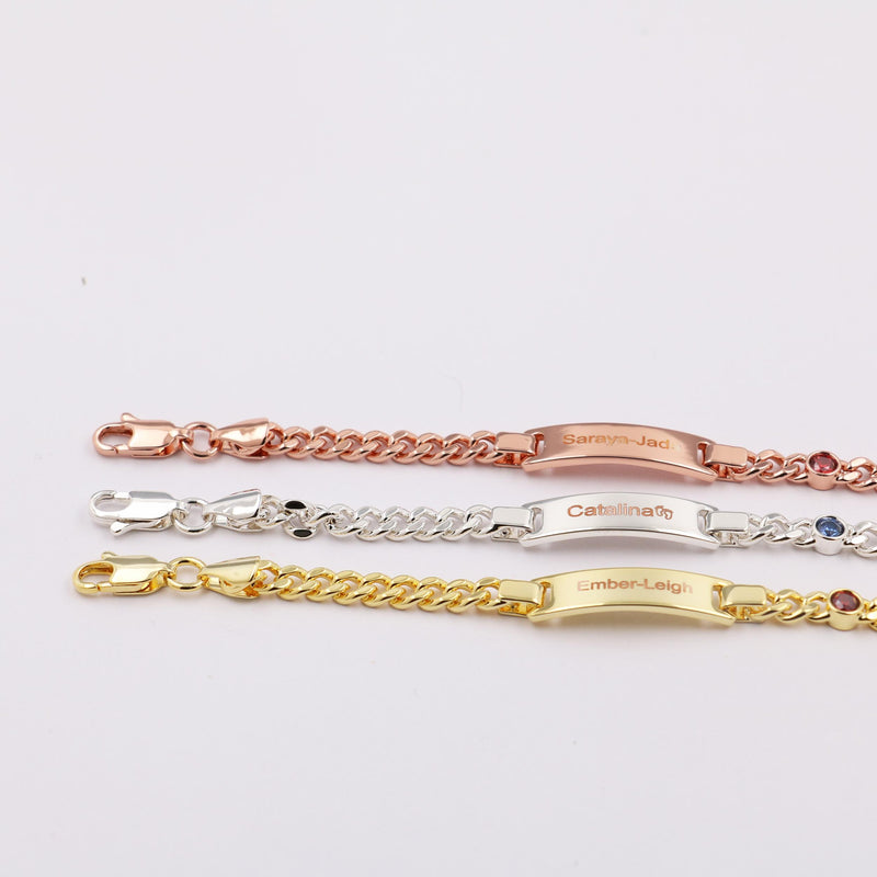 Child ID Bracelet with Birthstone, Little Girl Gift