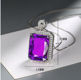 Purple Amethyst Square Pendant Necklace 925 Sterling Silver Women Gemstone