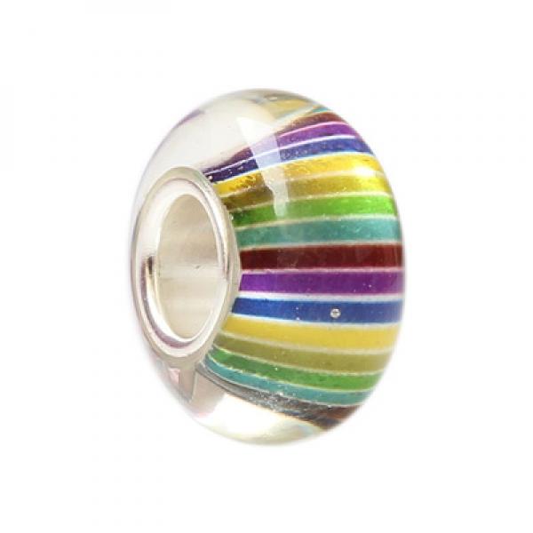 925 Sterling Silver Colorful Stripe Charm Glass Beads for European Bracelet