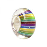 925 Sterling Silver Colorful Stripe Charm Glass Beads for European Bracelet