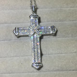 Vecalon Charm Long Cross Pendant 925 Sterling Silver Pave Cz Stone Necklace