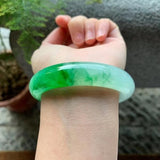 Zheru Jewelry Natural Burmese Jadeite 54mm-64mm Light Green Two-Color Bracelet