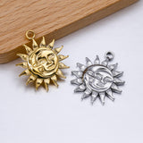 3pcs Stainless Steel Charms Sun Moon Face Pendants Vintage DIY Jewelry Making