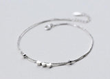 925 Sterling Silver Double Rows 3-Heart Anklet Bracelet