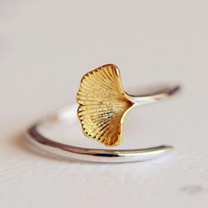 Ginkgo Flowers 925 Sterling Silver Open Rings For Women
