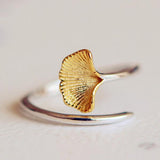 Ginkgo Flowers 925 Sterling Silver Open Rings For Women