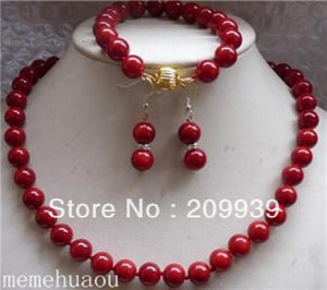 10mm Red South Shell Pearl Necklace Bracelet Earring Set