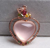 Rose Plated Natural Crystal Powder Love Pendant