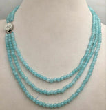 3-Row 4mm Faceted Light Aquamarine Beads Necklace 17-19''