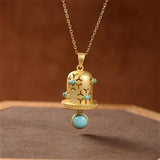 Turquoise Bell Pendant Necklace - Chinese Retro Gilded Women's Jewelry