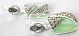 925 Silver Hook Green Natural Jade Marcasite Square Earrings