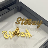 Frosted Name Earrings Stainless Steel Personalized