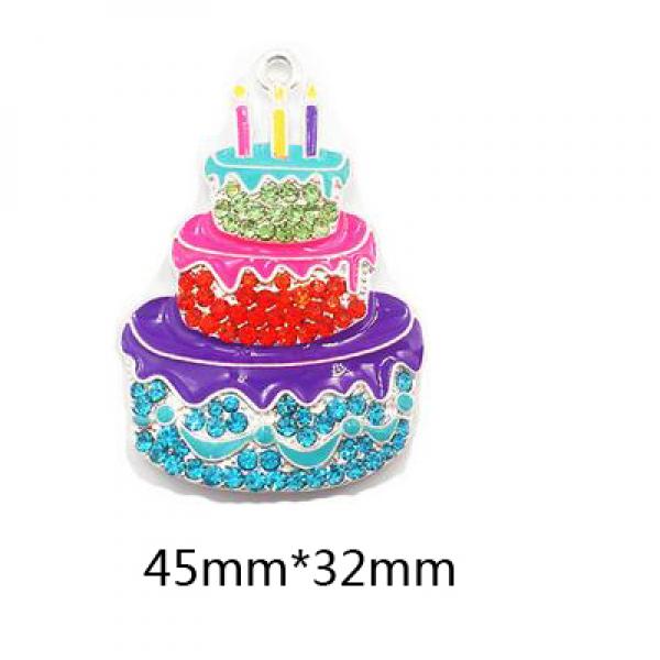 10pcs Enamel/Rhinestone Birthday Cake Pendants for Necklace Making