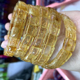 Yellow Citrine Stone Beads Bracelet Gemstone Bangle for Women Men Gift