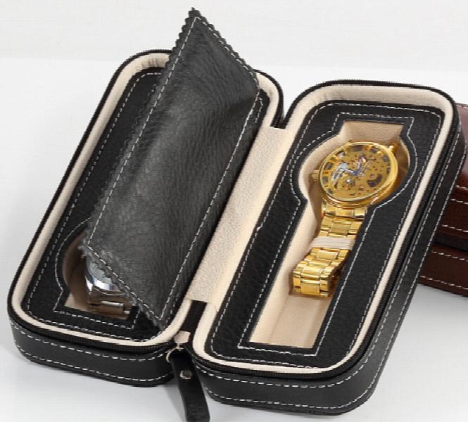 Personalized Brown PU Leather Bracelet Watch Storage Travel Case