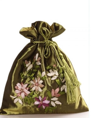 Satin Drawstring Jewelry Pouch Embroidery Gift Bags 2pcs/lot