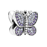 925 Silver Beads Pink Flower Butterfly Crown Heart Pendants