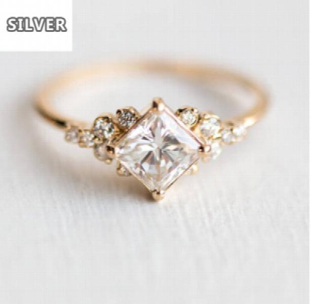 Princess Cut Zircon Engagement Ring Vintage Promise Wedding Rings For Women